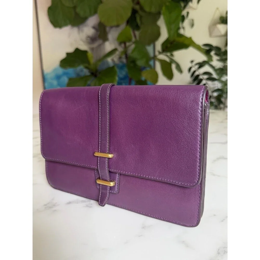 COACH LEGACY LEATHER SLIM CLUTCH BRASS BLACK VIOLET PURPLE F50509 Crossbody Bag